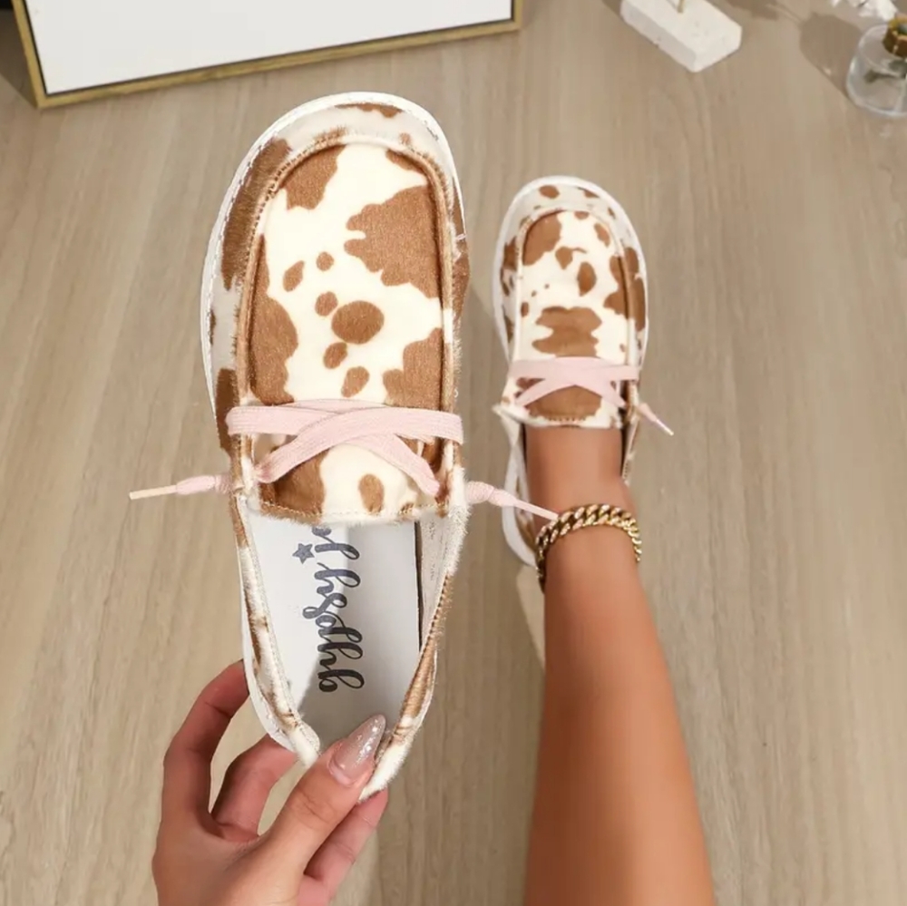 Women's cowprint Flats Shoes, Round Toe Low Top Slip On Sneakers, Wester… - Picture 2 of 5